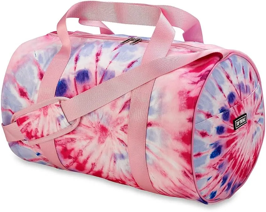 Top Trenz Duffel Bags - Tie Dye Razzy Canvas: Vibrant 17" x 11" x 11" Weekender for Colorful Travel, Fitness, and Overnight Trips