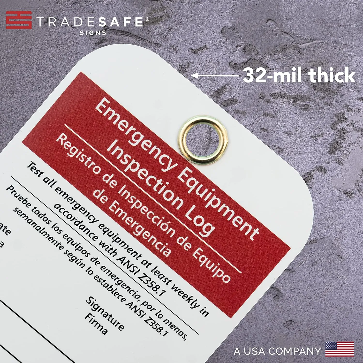 TRADESAFE Bilingual Emergency Equipment Inspection Log, Inspección de Equipo de Emergencia - 30 Eye Wash Station Inspection Tags with 30 Zip Ties, Durable 32 mil Vinyl Safety Inspection Tags