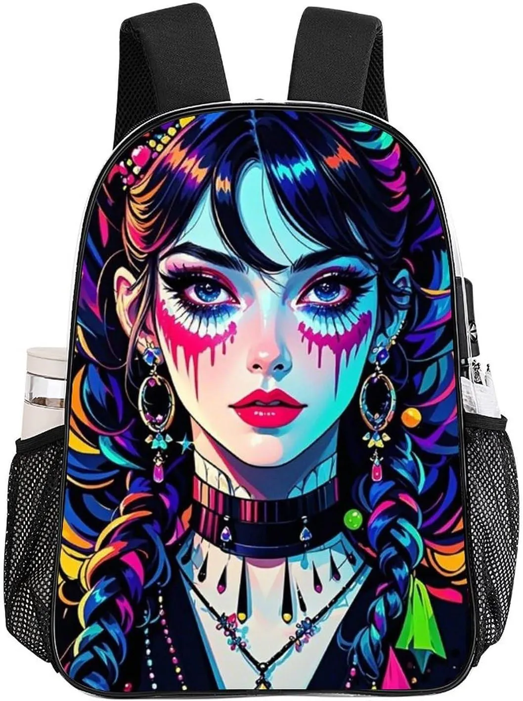 Transparent Daypack for Camping Travel Walking Cycling - Big Capacity Anti-Theft Multipurpose Bookbag, Beautiful Women Gothic Women Neon Art Camping Outdoor Backpack