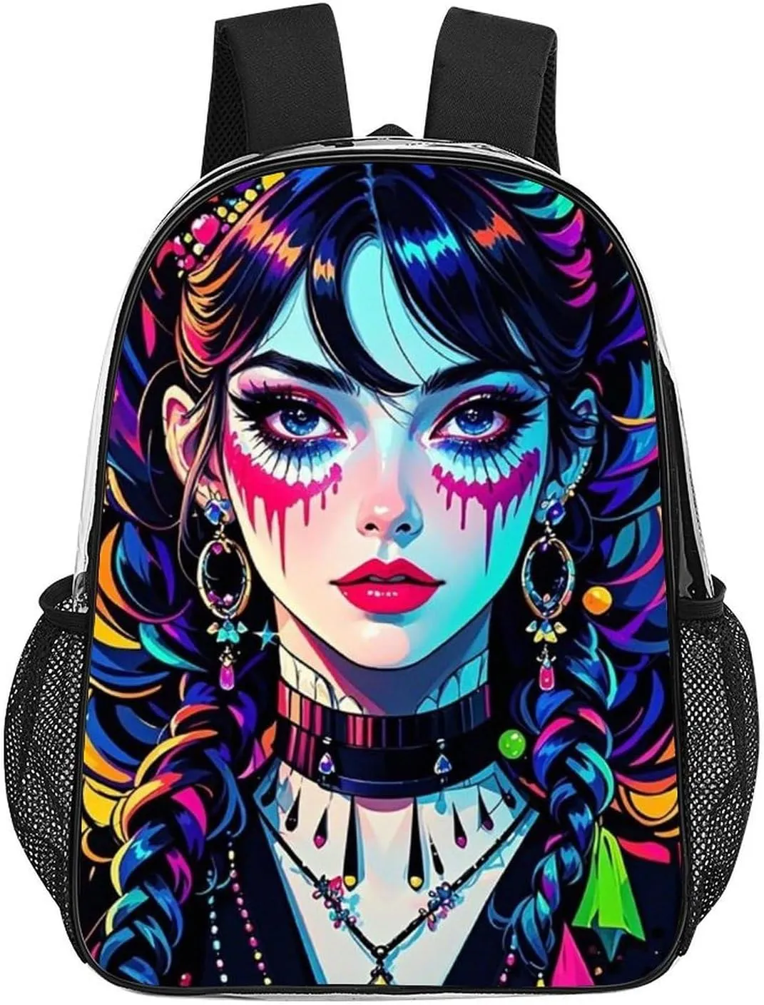 Transparent Daypack for Camping Travel Walking Cycling - Big Capacity Anti-Theft Multipurpose Bookbag, Beautiful Women Gothic Women Neon Art Camping Outdoor Backpack