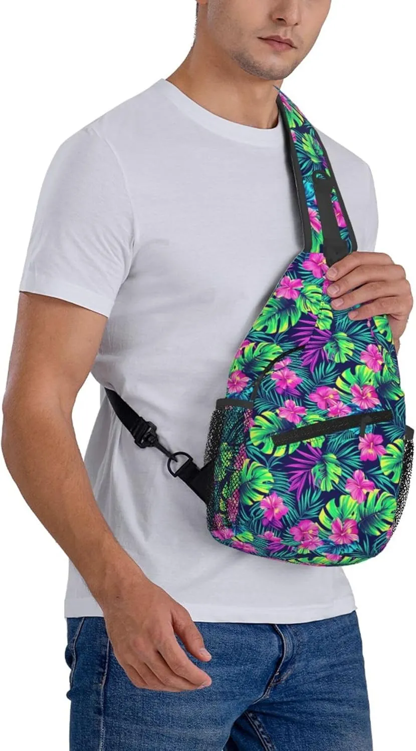 Tropical Hawaii Neon Palm Leav Crossbody bags for women Men Sling Bag Travel Chest Backpack Leisure Sports Outdoor Running Hiking