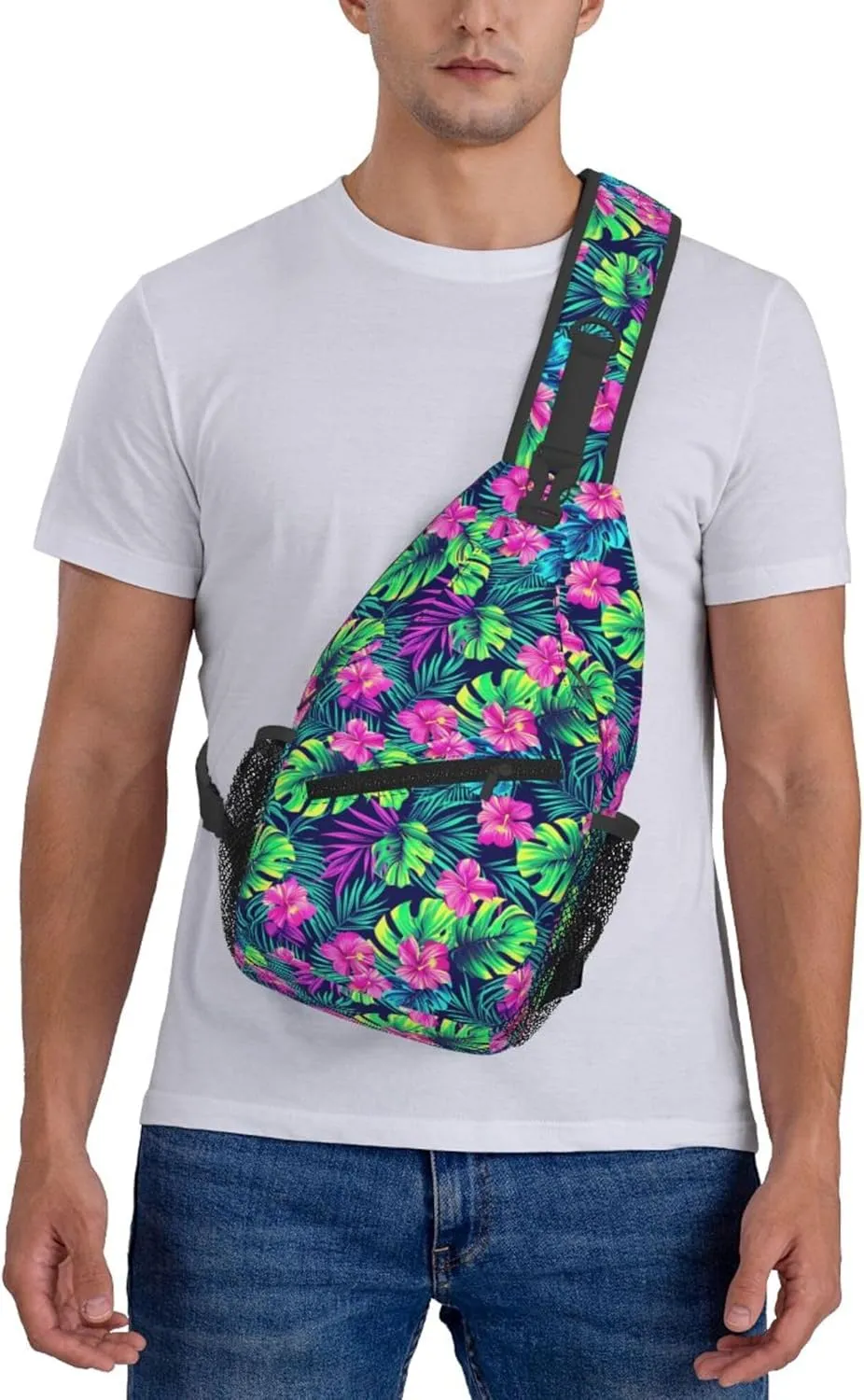 Tropical Hawaii Neon Palm Leav Crossbody bags for women Men Sling Bag Travel Chest Backpack Leisure Sports Outdoor Running Hiking