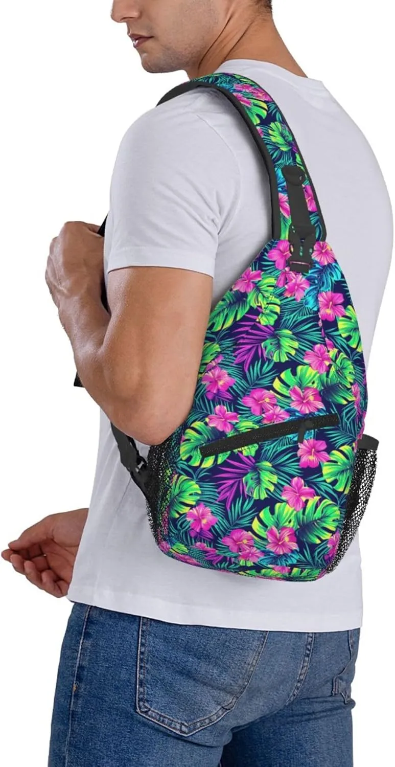 Tropical Hawaii Neon Palm Leav Crossbody bags for women Men Sling Bag Travel Chest Backpack Leisure Sports Outdoor Running Hiking