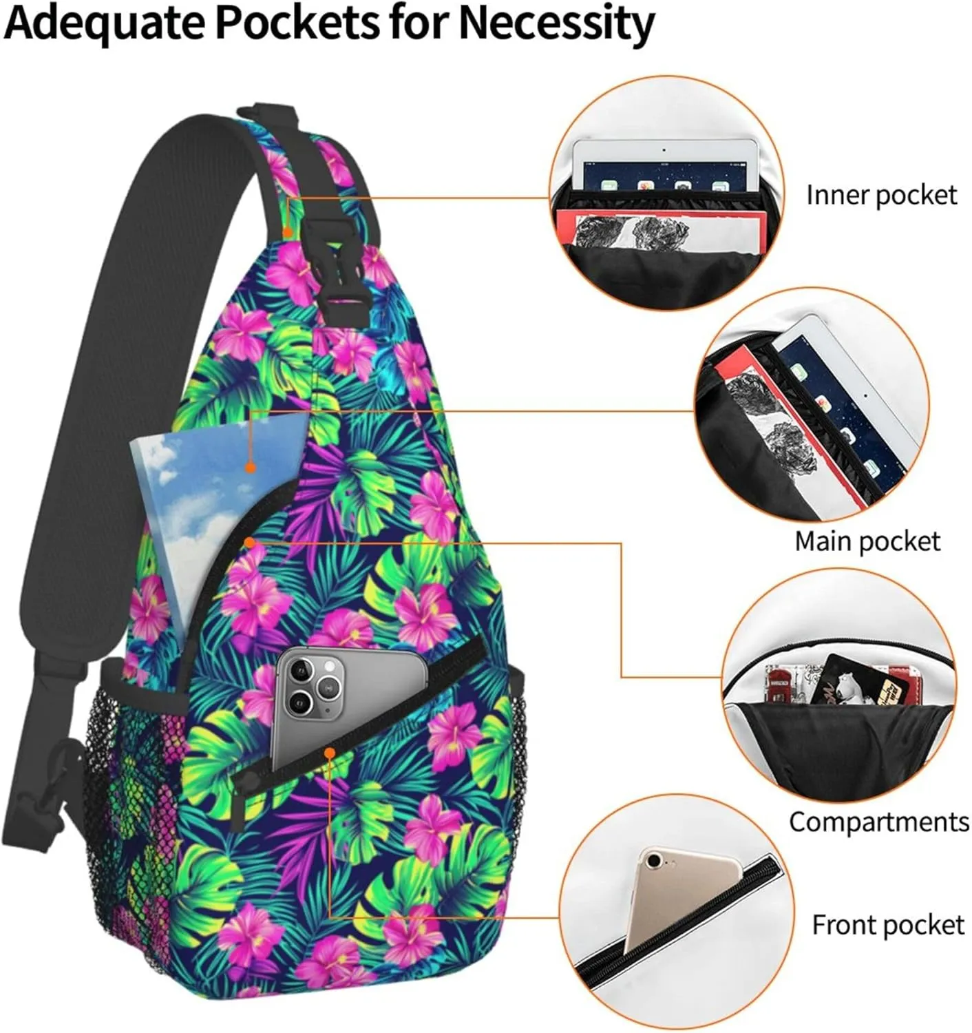 Tropical Hawaii Neon Palm Leav Crossbody bags for women Men Sling Bag Travel Chest Backpack Leisure Sports Outdoor Running Hiking