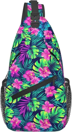 Tropical Hawaii Neon Palm Leav Crossbody bags for women Men Sling Bag Travel Chest Backpack Leisure Sports Outdoor Running Hiking