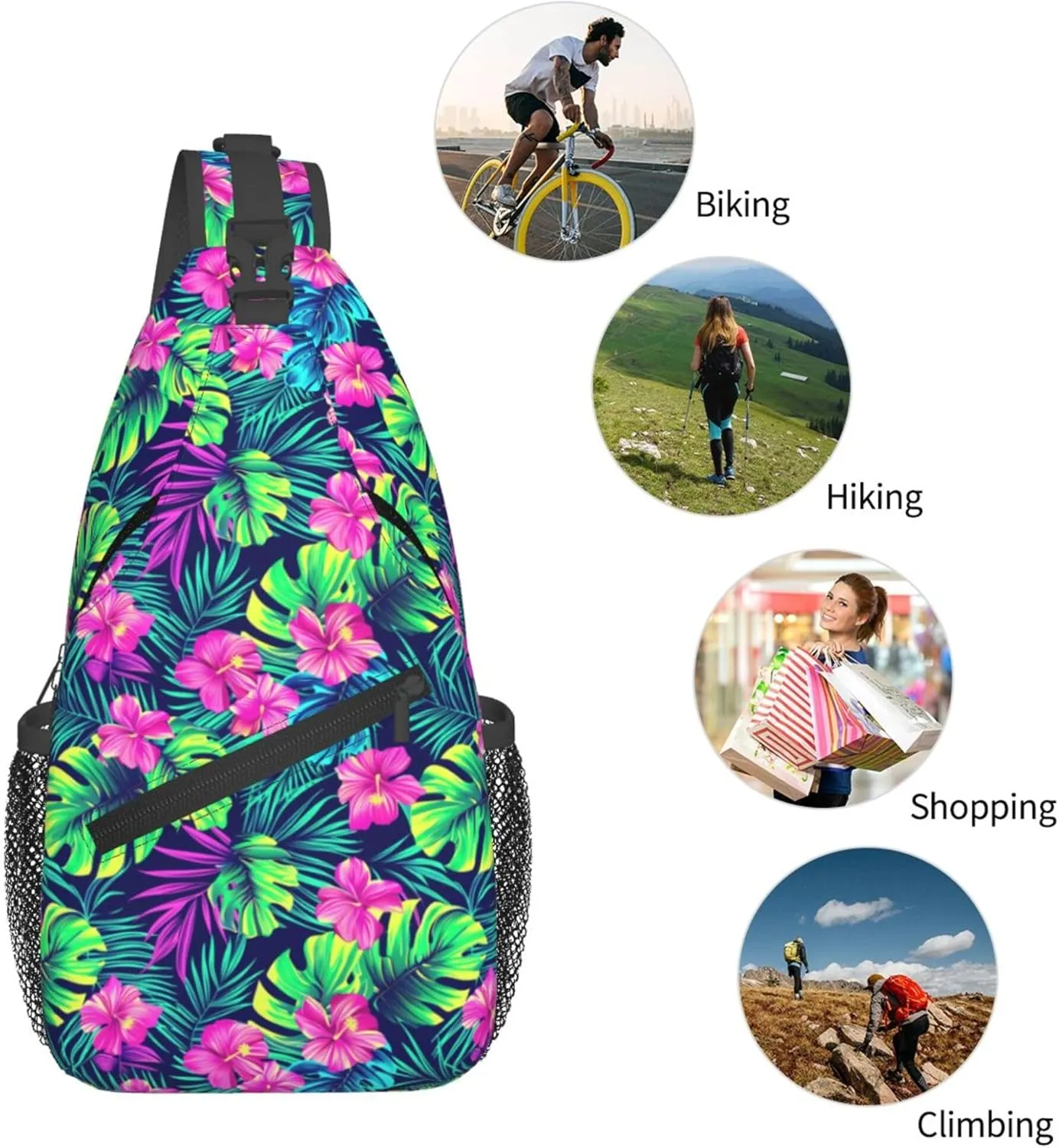 Tropical Hawaii Neon Palm Leav Crossbody bags for women Men Sling Bag Travel Chest Backpack Leisure Sports Outdoor Running Hiking
