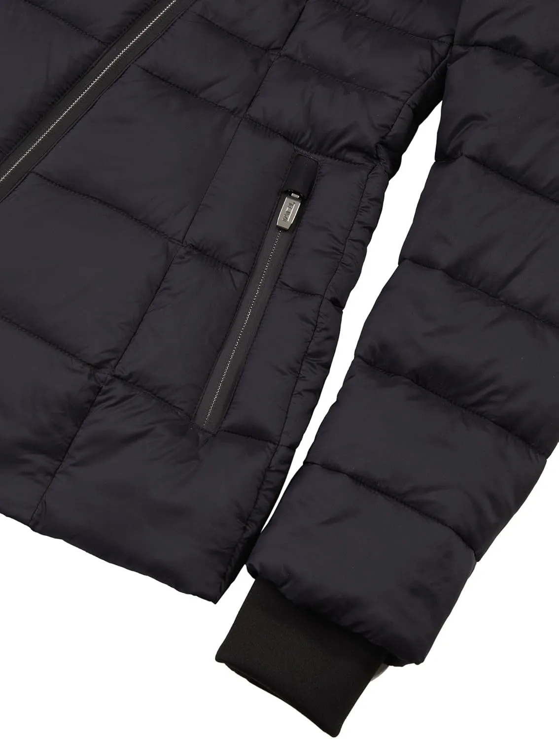 TUMI Women's Asymmetrical Zip Cowl Neck Quilted Midweight Puffer Coat with PrimaLoft Fill - Nylon Puffer Coat