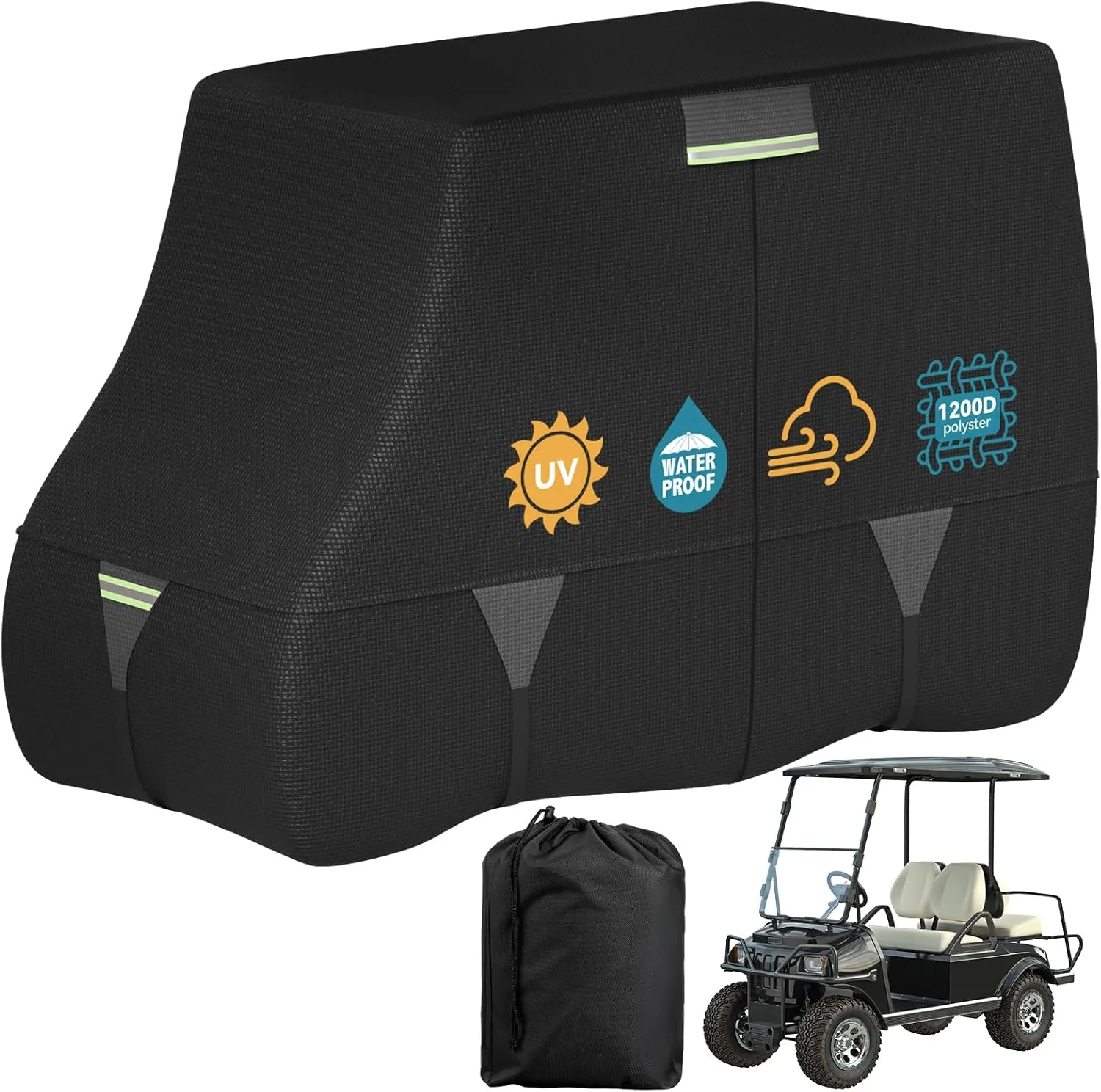 Tuszom 100% Waterproof 1200D Solution-Dyed Golf Cart Cover Universal Fit for Most Brand 2/2 2/4/4 2/6 Passenger Yamaha,Honda,Club Car,EZGO Golf Cart with Zipper Door,Storage Bag