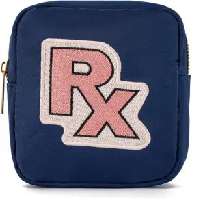 uekeboag Personalized Small Nylon Rx Cosmetic Bag, Cute Chenille Letter Patch Medicine Drug Pouch with Zipper,Preppy Makeup Travel Vitamin Bag for Women and Girls (Navy-Pink)