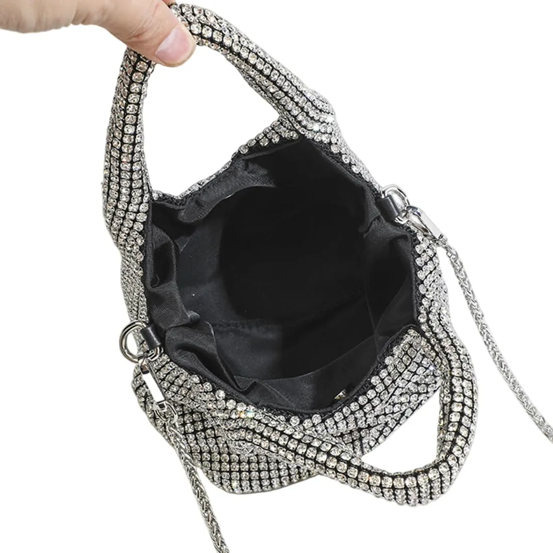 UMREN Bling Full Glitter Knotted Handbag for Women Crystal Rhinestone Hobo Dumpling Bag Diamond Evening Clutch Crossbody Bag
