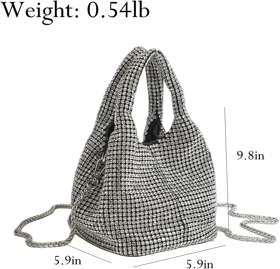 UMREN Bling Full Glitter Knotted Handbag for Women Crystal Rhinestone Hobo Dumpling Bag Diamond Evening Clutch Crossbody Bag