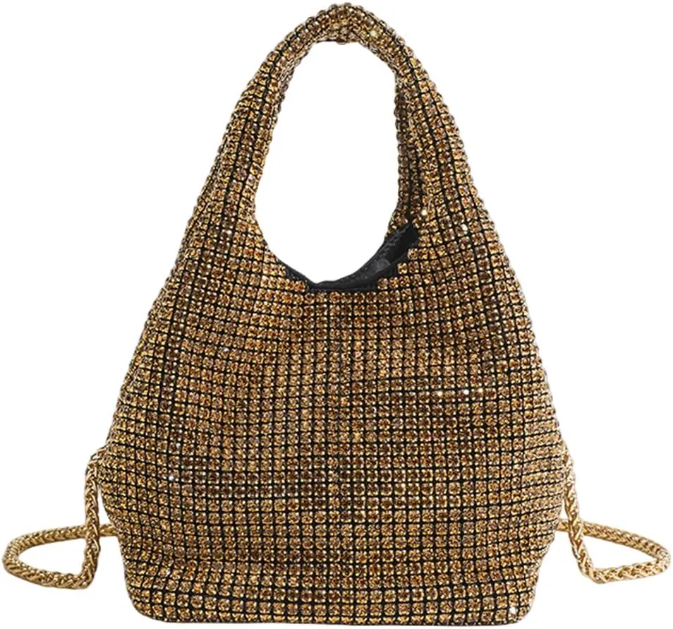 UMREN Bling Full Glitter Knotted Handbag for Women Crystal Rhinestone Hobo Dumpling Bag Diamond Evening Clutch Crossbody Bag