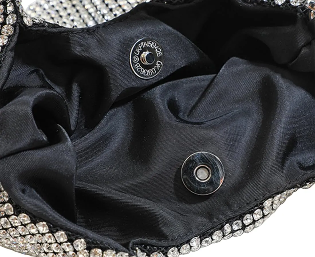UMREN Bling Full Glitter Knotted Handbag for Women Crystal Rhinestone Hobo Dumpling Bag Diamond Evening Clutch Crossbody Bag