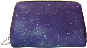 Universe with Stars Galaxy Interstellar Print Leather zipper makeup bag Cosmetic Pouch Travel Organizer Toiletry Clutch