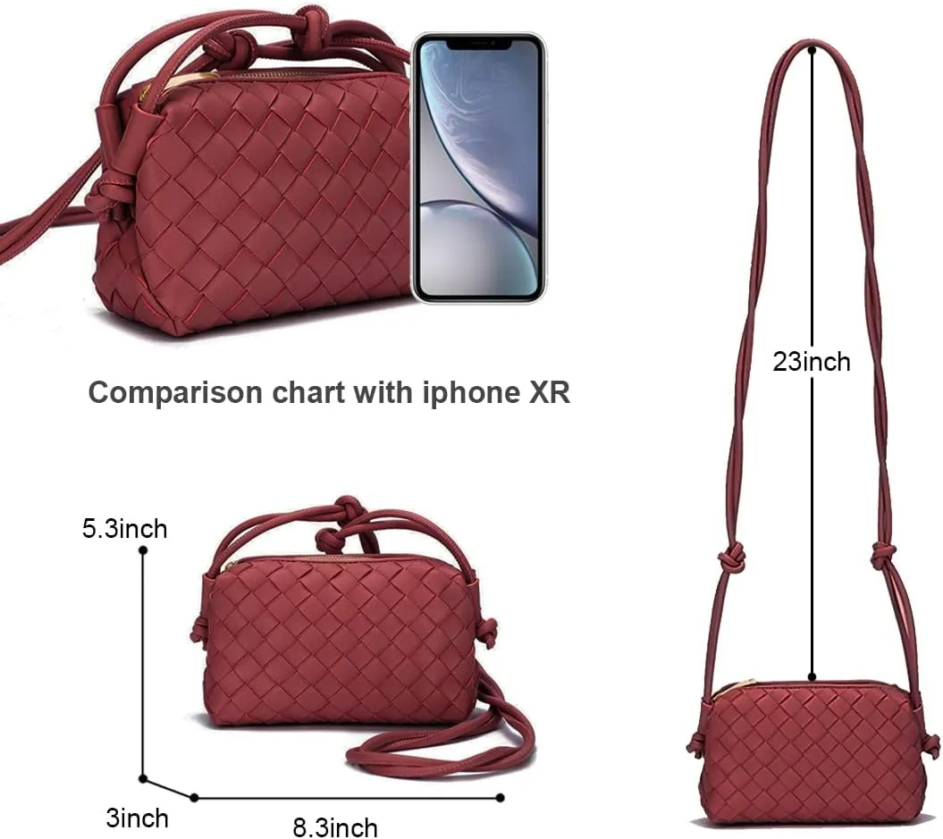 UPSONG Woven Crossbody Bags for Women，Fashion Leather Lightweight Handbags Shoulder Bag Phone Purse Ladies Messenger Bag