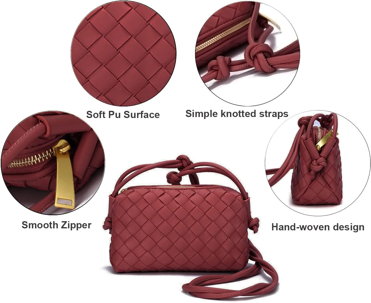 UPSONG Woven Crossbody Bags for Women，Fashion Leather Lightweight Handbags Shoulder Bag Phone Purse Ladies Messenger Bag