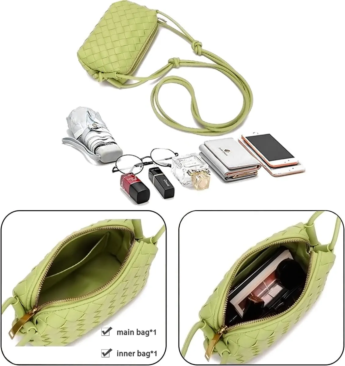 UPSONG Woven Crossbody Bags for Women，Fashion Leather Lightweight Handbags Shoulder Bag Phone Purse Ladies Messenger Bag
