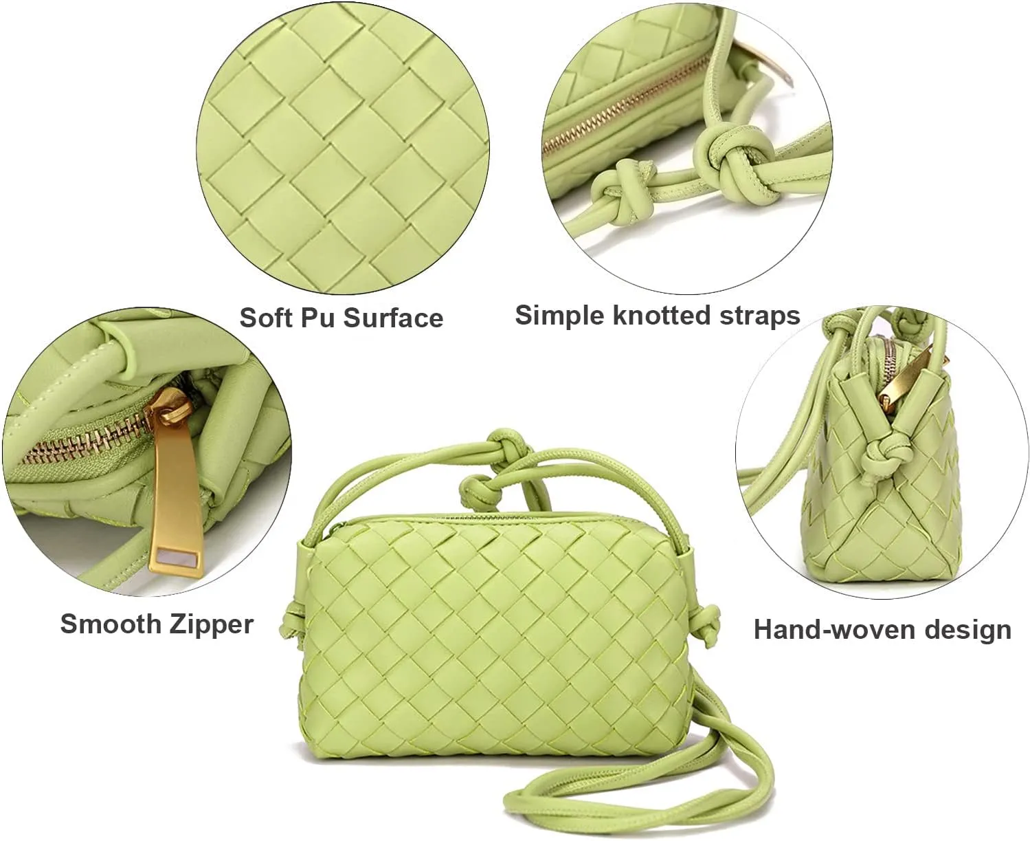 UPSONG Woven Crossbody Bags for Women，Fashion Leather Lightweight Handbags Shoulder Bag Phone Purse Ladies Messenger Bag