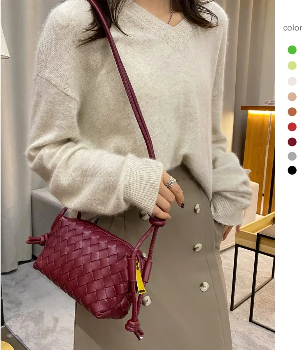 UPSONG Woven Crossbody Bags for Women，Fashion Leather Lightweight Handbags Shoulder Bag Phone Purse Ladies Messenger Bag