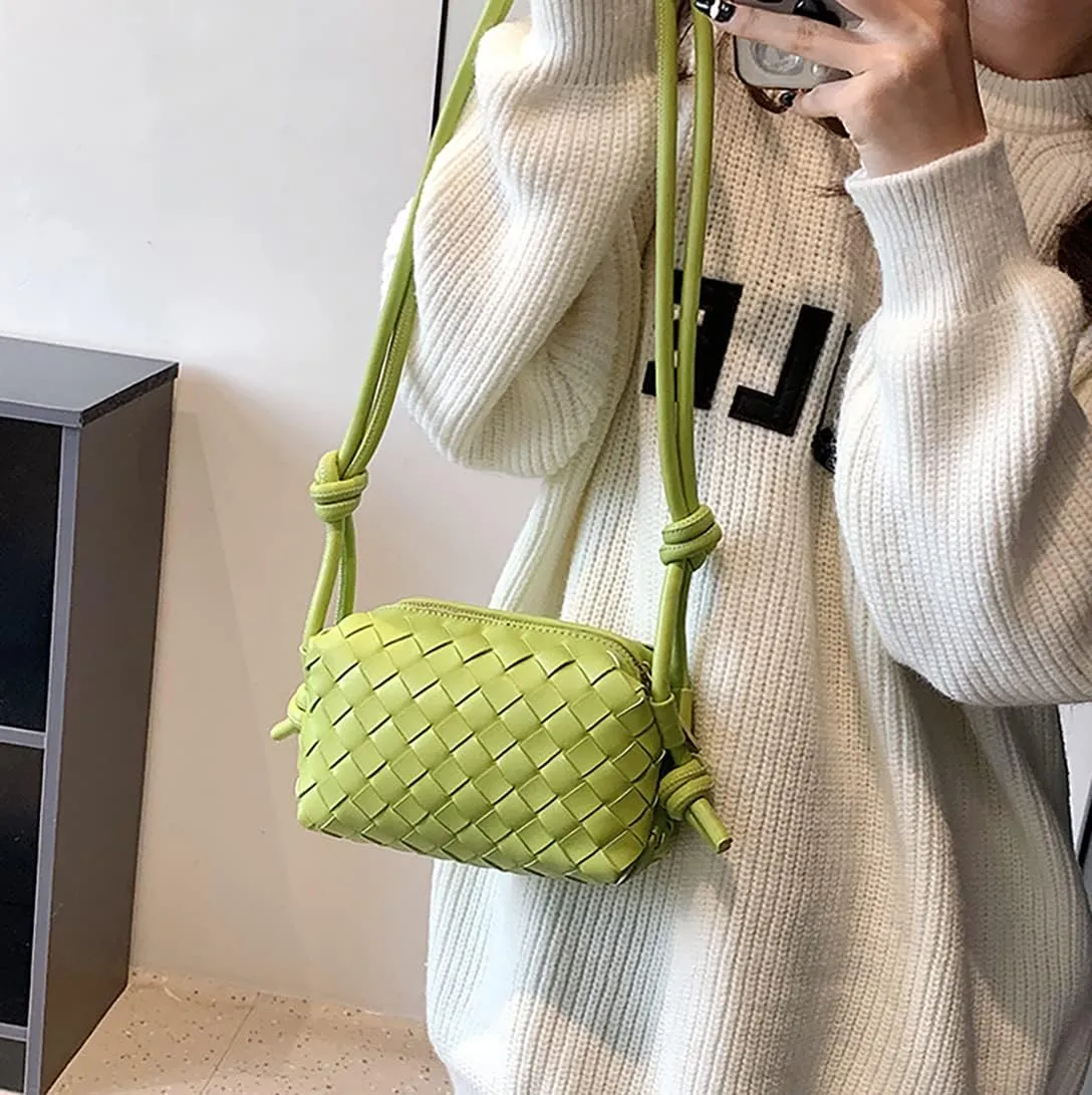 UPSONG Woven Crossbody Bags for Women，Fashion Leather Lightweight Handbags Shoulder Bag Phone Purse Ladies Messenger Bag