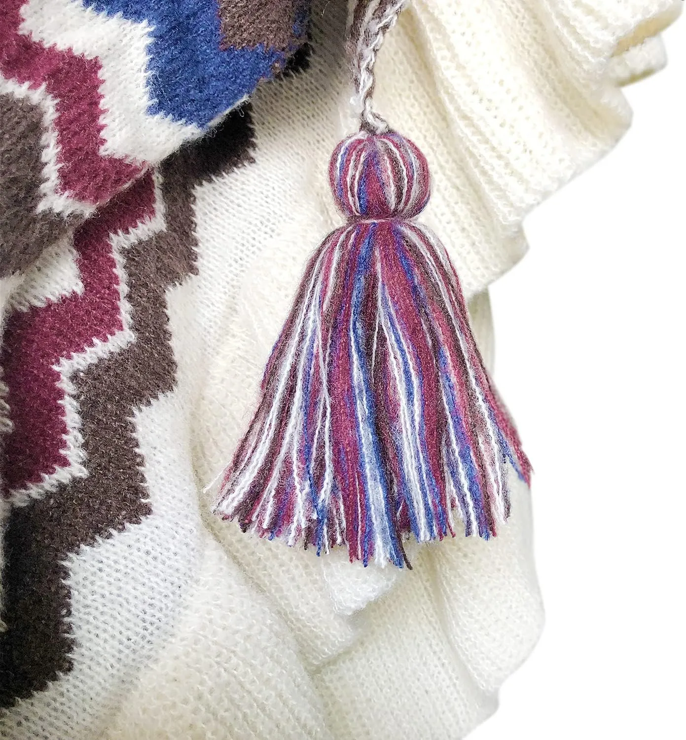 Urban CoCo Women's Knit Stripe Ethnic Flounced Bohemian Tasseled Poncho Shawl