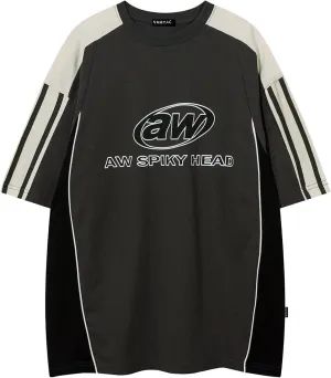 Vamtac Oversized T Shirt Classic Vintage 90s Contrast Color Graphic Tees Streetwear Racing Speedway Tops Unisex