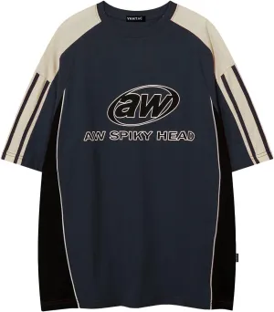Vamtac Oversized T Shirt Classic Vintage 90s Contrast Color Graphic Tees Streetwear Racing Speedway Tops Unisex