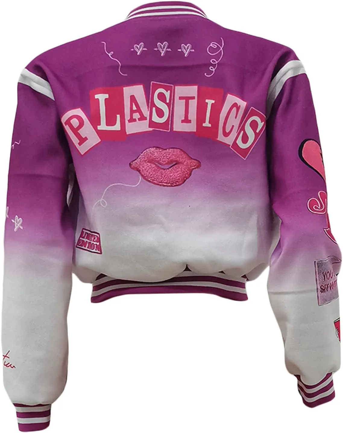 Varsity Jacket Women Print Vintage Patches Letterman Cropped Bomber Jacket Lightweight Dressy Cute Coat