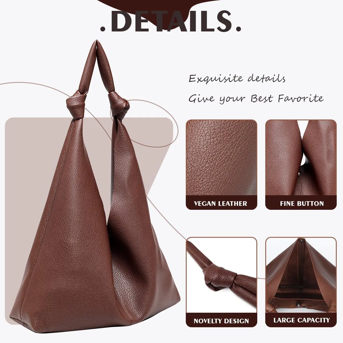 Vegan Leather Hobo Purses set, Slouchy Shoulder Bag Knotted Hobo Bags for Women with a small purse