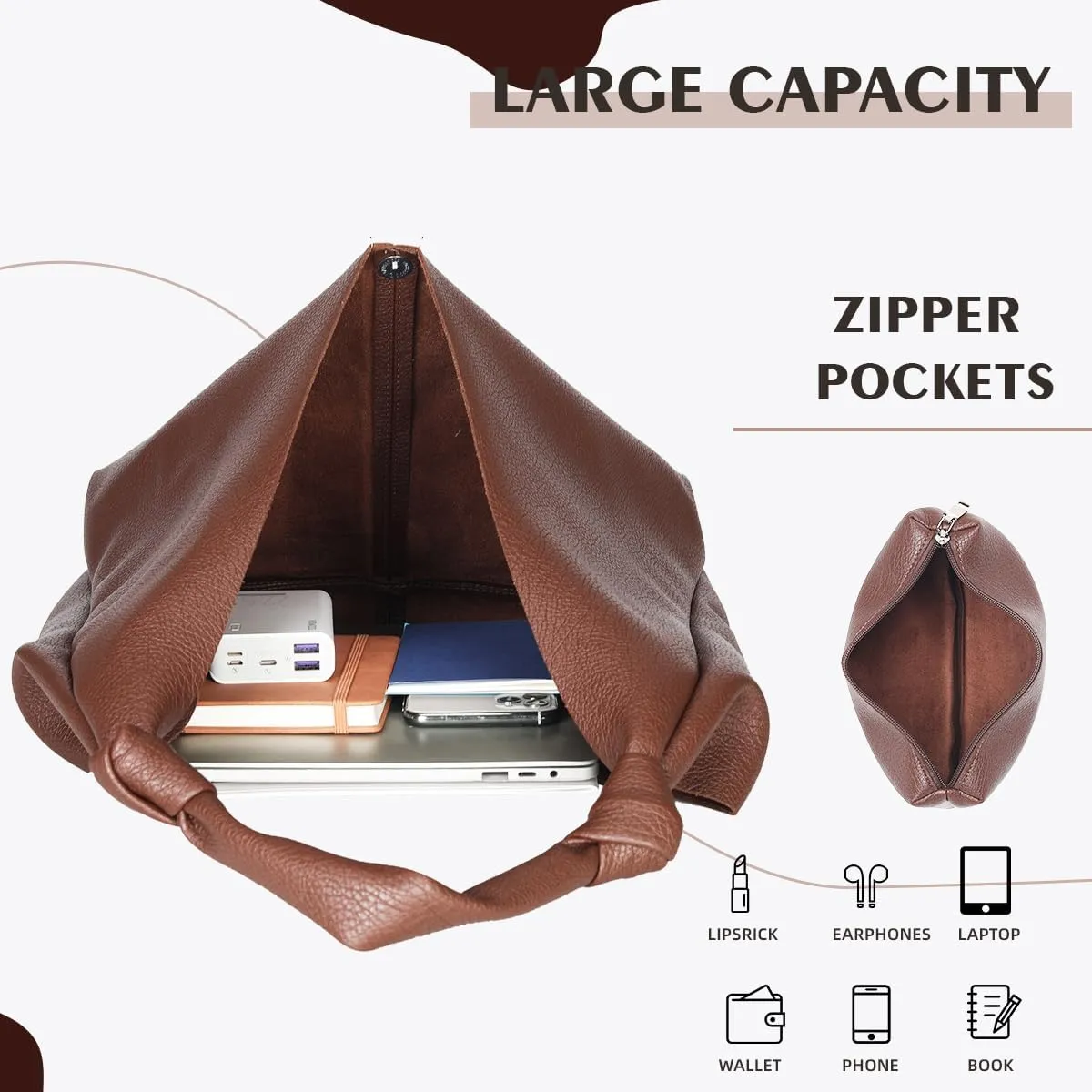 Vegan Leather Hobo Purses set, Slouchy Shoulder Bag Knotted Hobo Bags for Women with a small purse