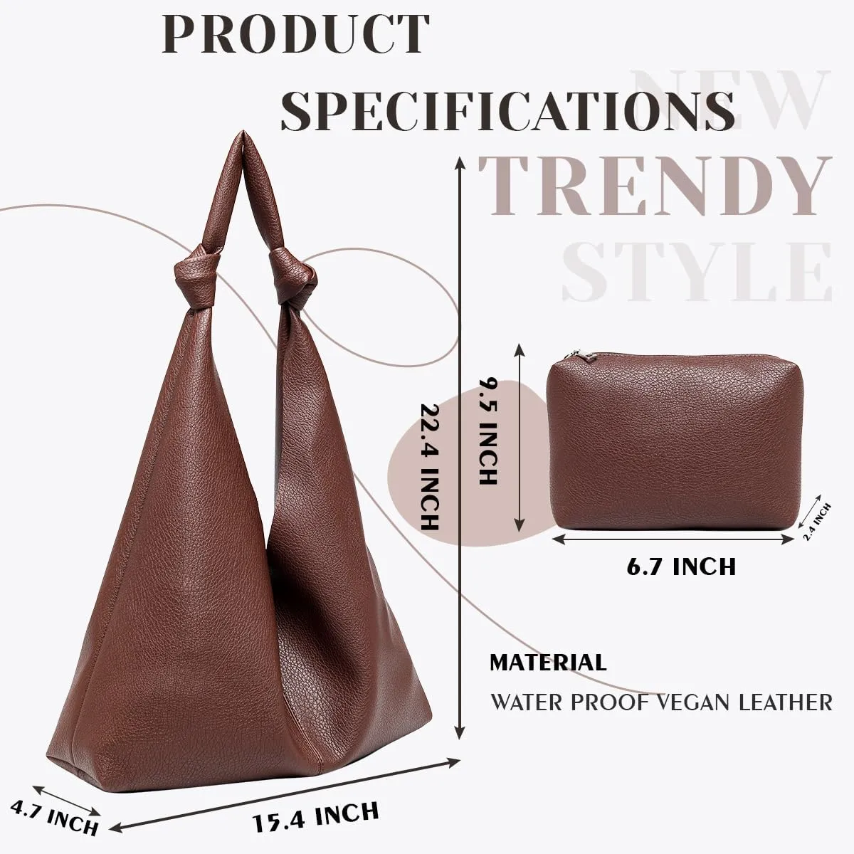 Vegan Leather Hobo Purses set, Slouchy Shoulder Bag Knotted Hobo Bags for Women with a small purse