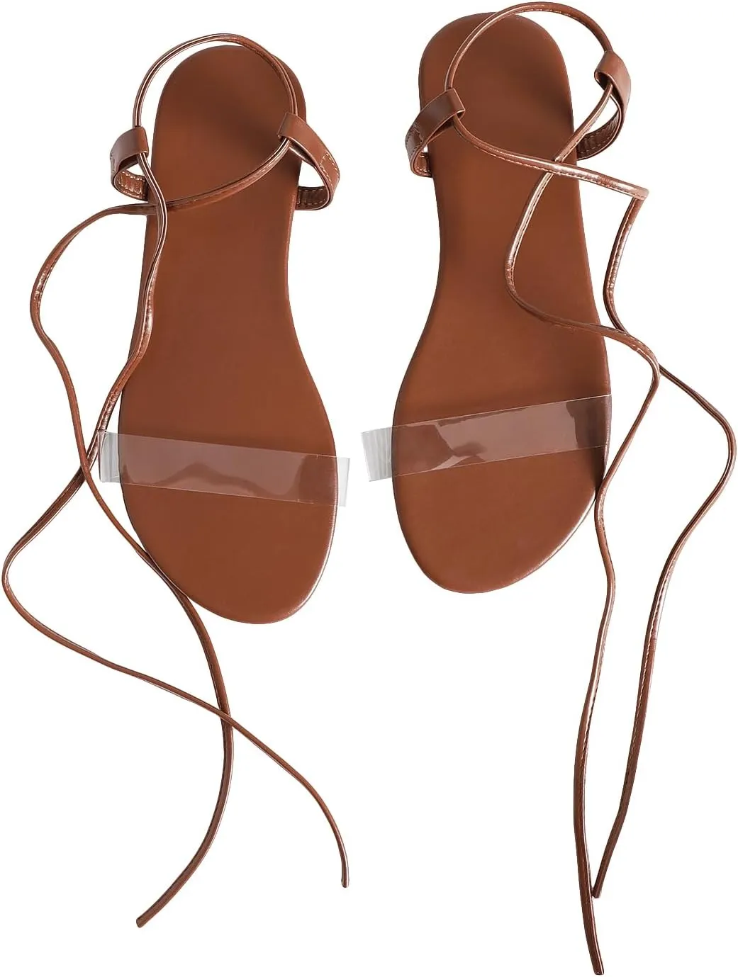 Verdusa Women's Clear Open Toe Sandals Tie Up Ankle Strap Summer Sandals
