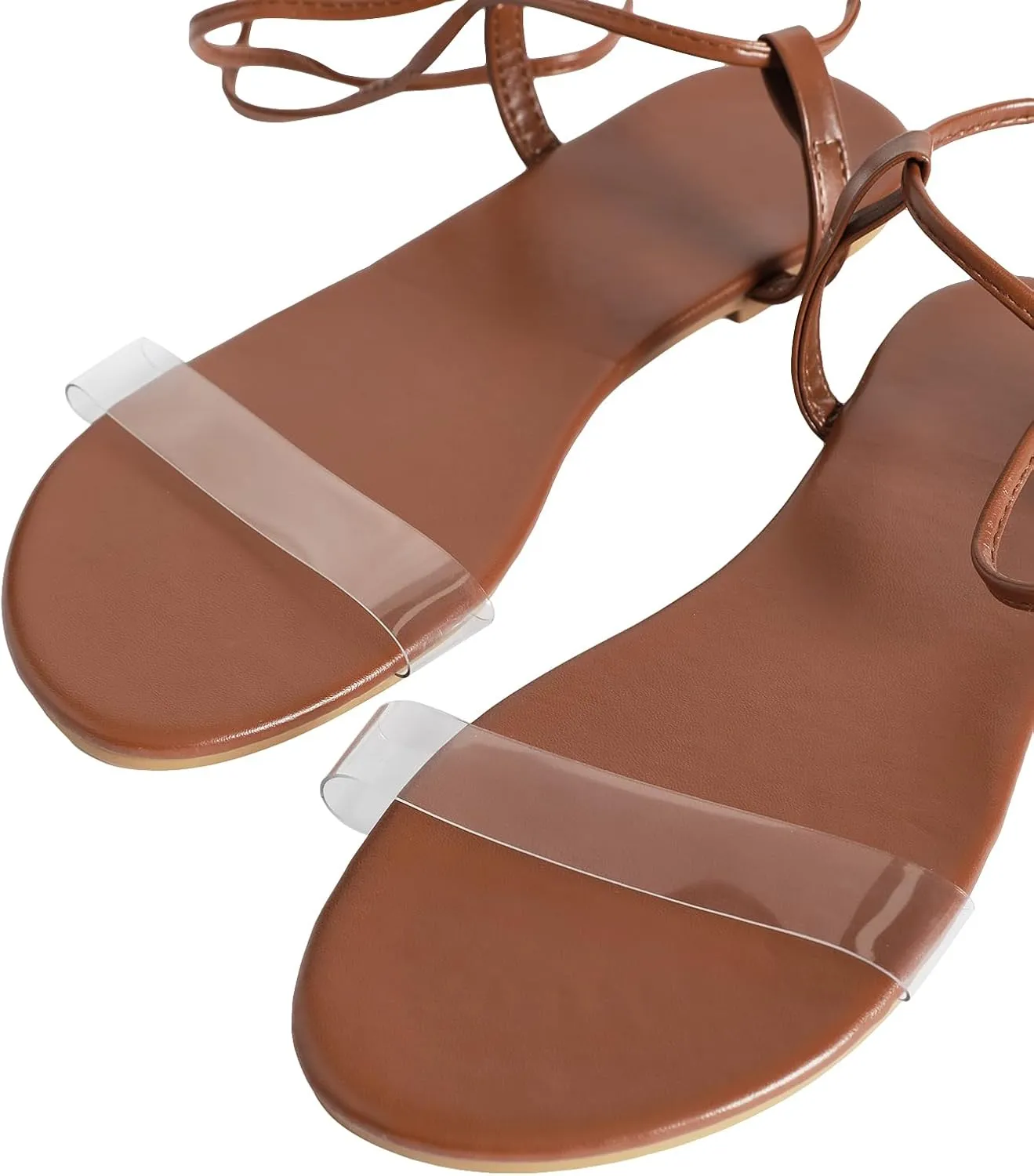 Verdusa Women's Clear Open Toe Sandals Tie Up Ankle Strap Summer Sandals