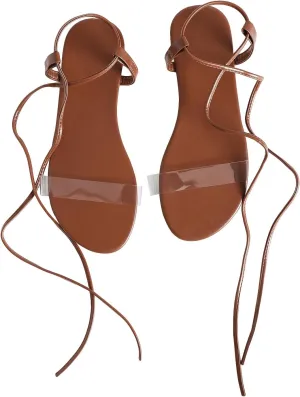Verdusa Women's Clear Open Toe Sandals Tie Up Ankle Strap Summer Sandals