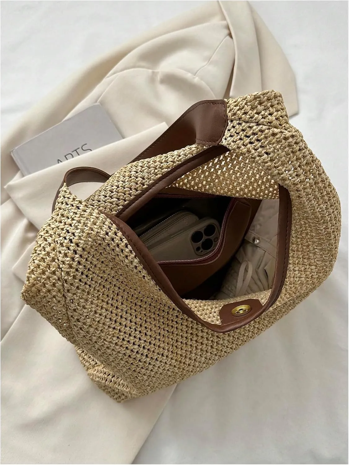 Verdusa Women's Straw Hobo Shoulder Bags Woven Tote Handbag Summer Crochet Purse