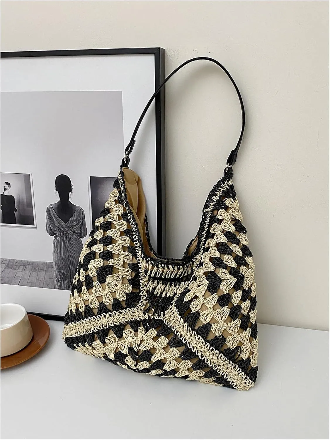 Verdusa Women's Straw Hobo Shoulder Bags Woven Tote Handbag Summer Crochet Purse