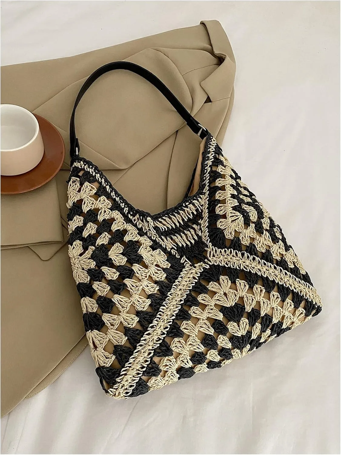Verdusa Women's Straw Hobo Shoulder Bags Woven Tote Handbag Summer Crochet Purse