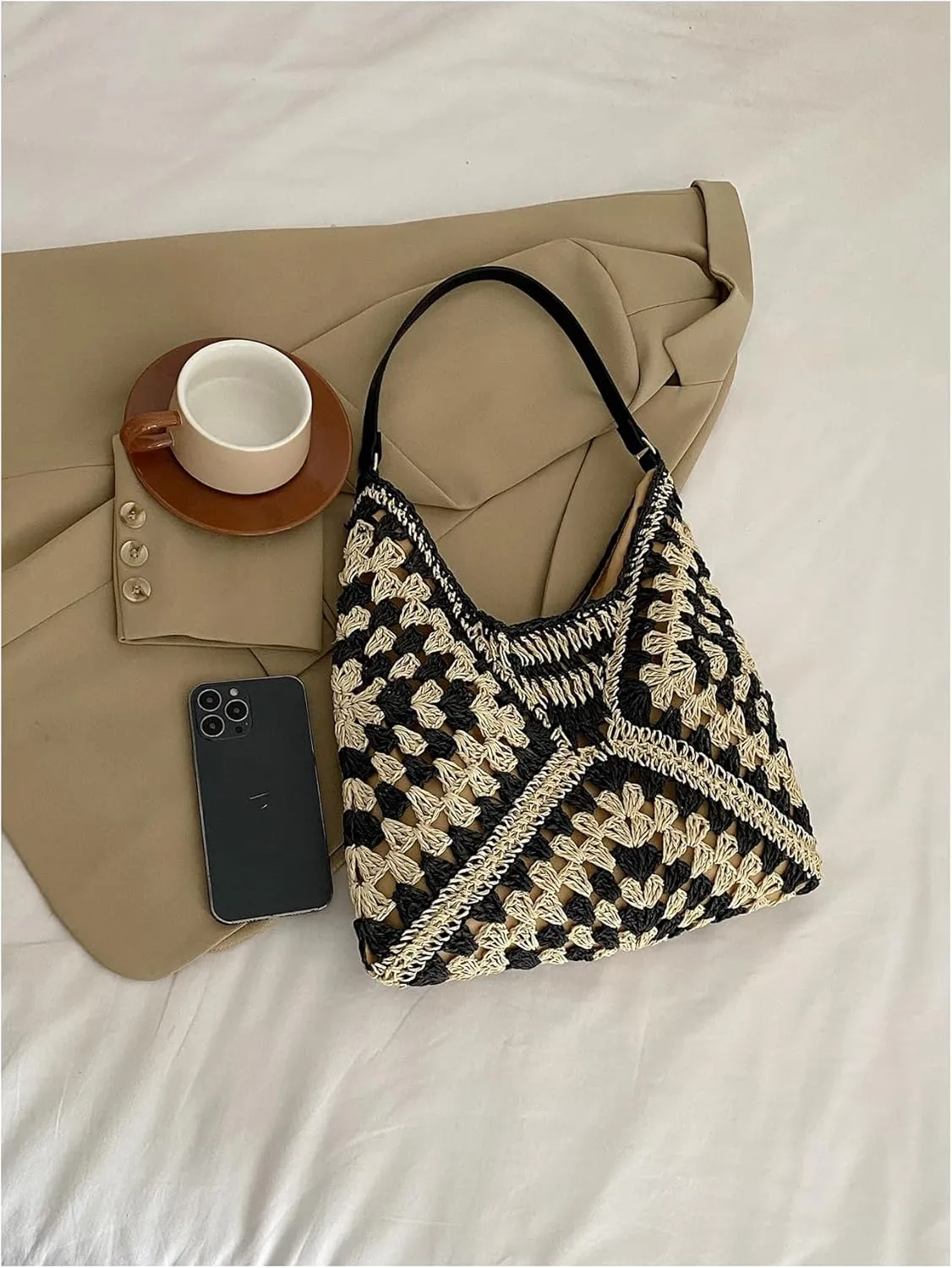 Verdusa Women's Straw Hobo Shoulder Bags Woven Tote Handbag Summer Crochet Purse