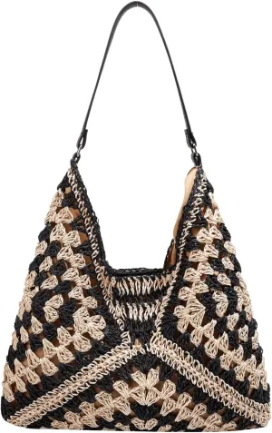Verdusa Women's Straw Hobo Shoulder Bags Woven Tote Handbag Summer Crochet Purse
