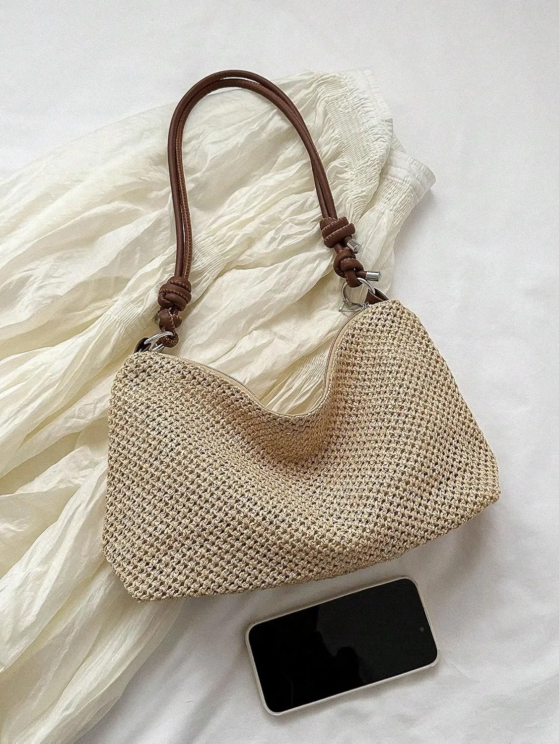 Verdusa Women's Straw Hobo Shoulder Bags Woven Tote Handbag Summer Crochet Purse