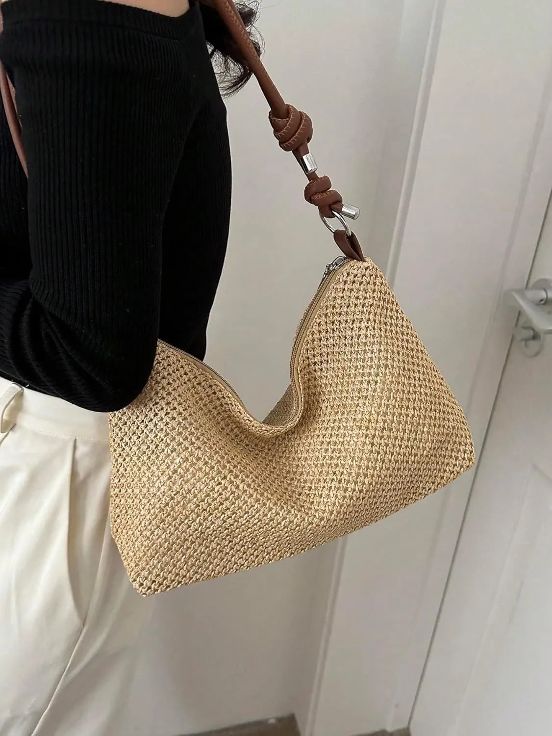 Verdusa Women's Straw Hobo Shoulder Bags Woven Tote Handbag Summer Crochet Purse