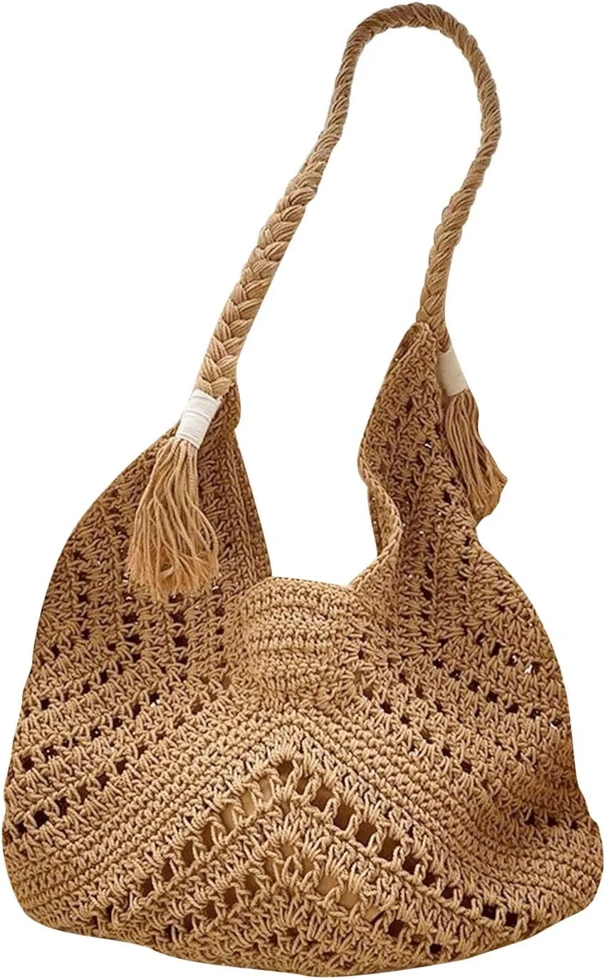 Verdusa Women's Straw Hobo Shoulder Bags Woven Tote Handbag Summer Crochet Purse