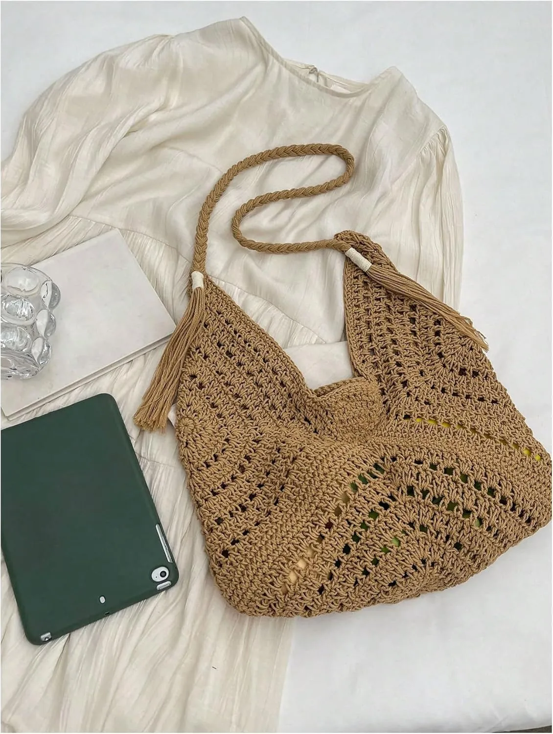 Verdusa Women's Straw Hobo Shoulder Bags Woven Tote Handbag Summer Crochet Purse