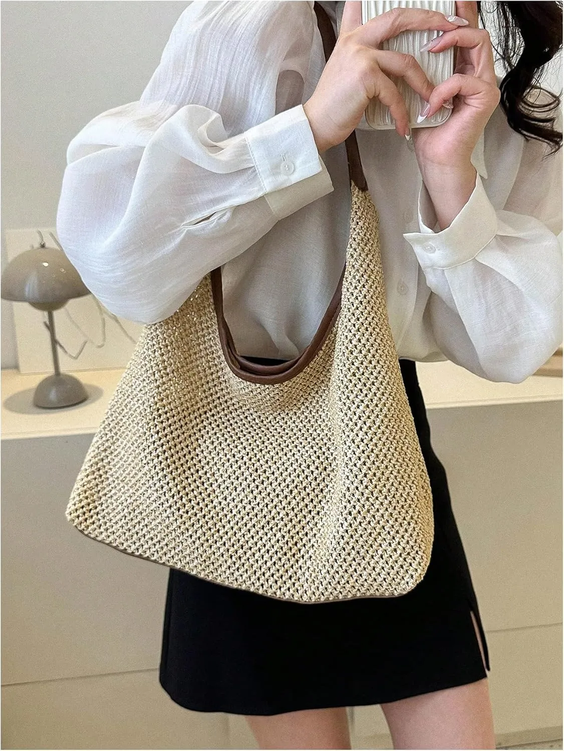 Verdusa Women's Straw Hobo Shoulder Bags Woven Tote Handbag Summer Crochet Purse