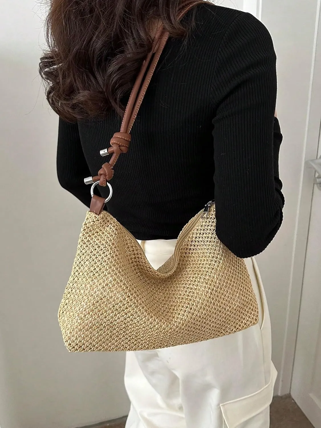 Verdusa Women's Straw Hobo Shoulder Bags Woven Tote Handbag Summer Crochet Purse