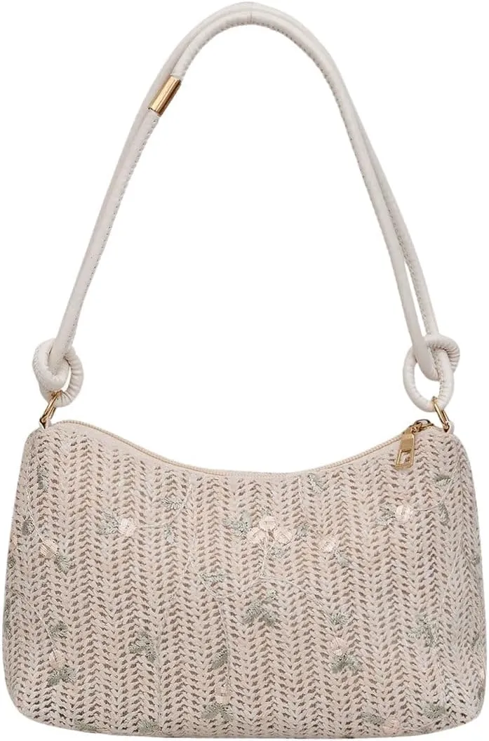 Verdusa Women's Straw Underarm Shoulder Bag Knotted Top Handle Zipper Purses