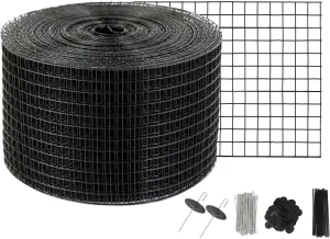 VEVOR 8in x 98ft Solar Panel Bird Guard, PVC Coated Wire Mesh Roll Kit with 100pcs Fasteners,Critter Fence,Pigeon Proofing, Black