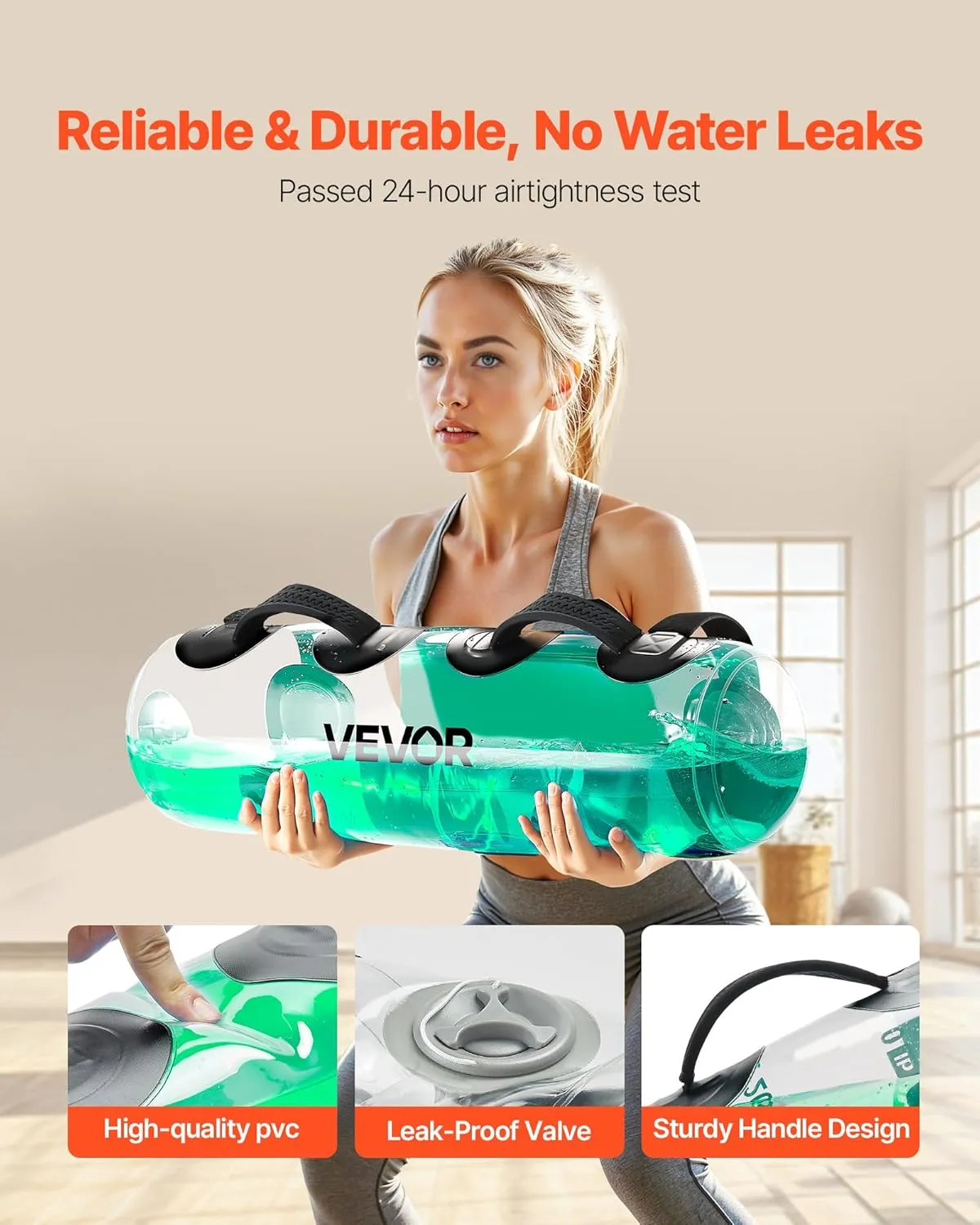 VEVOR Water Weights Aqua Bag, Large Aqua Bags for Workout, Adjustable Portable Stability Fitness & Full Body Exercise Equipment, for Strength Core and Balance Training, Home Gym Exercise, Clear