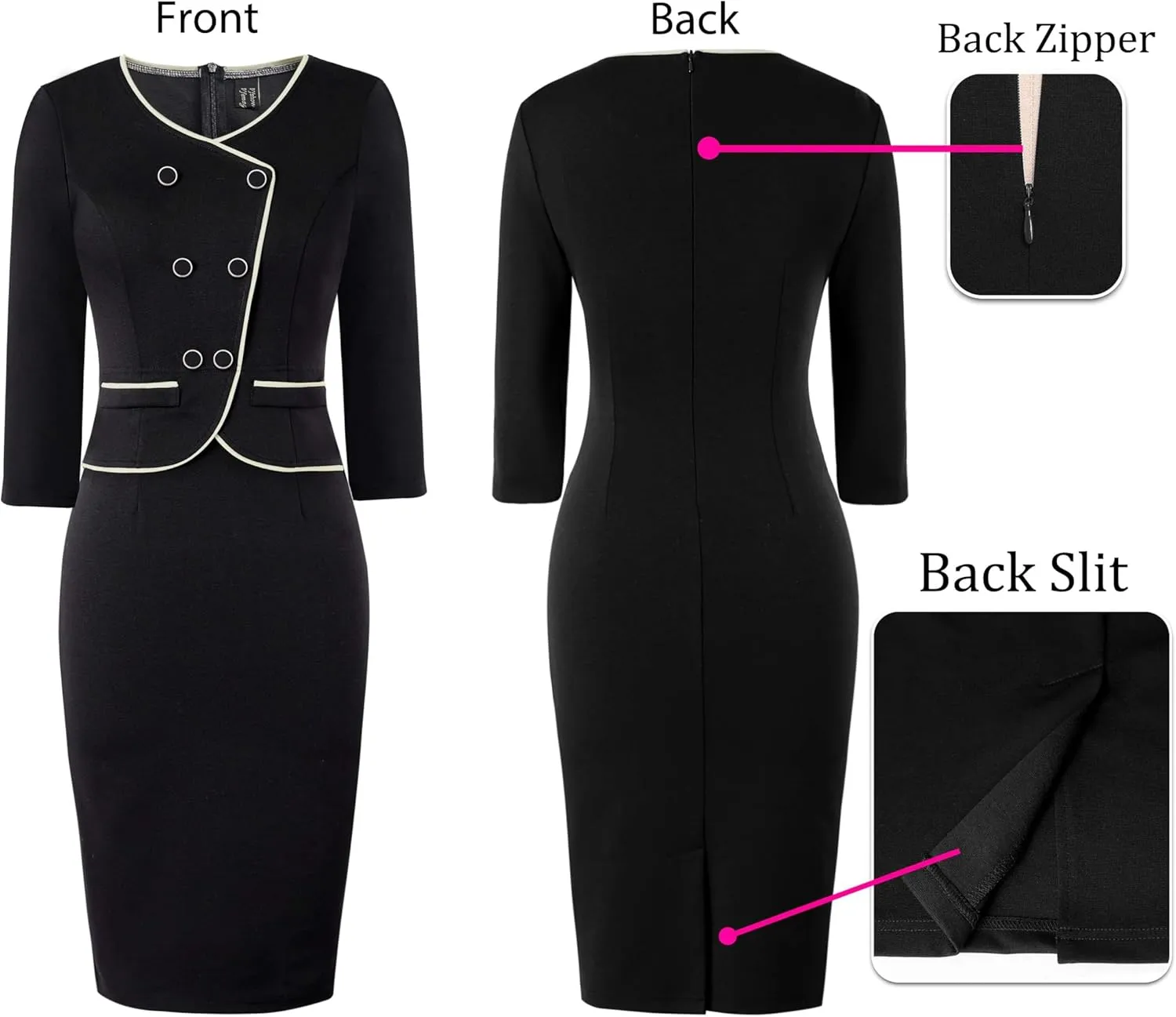 VFSHOW Womens 2024 Fall Work Business Dresses Double Breasted V Neck Office Slimming Peplum Pencil Sheath Dress