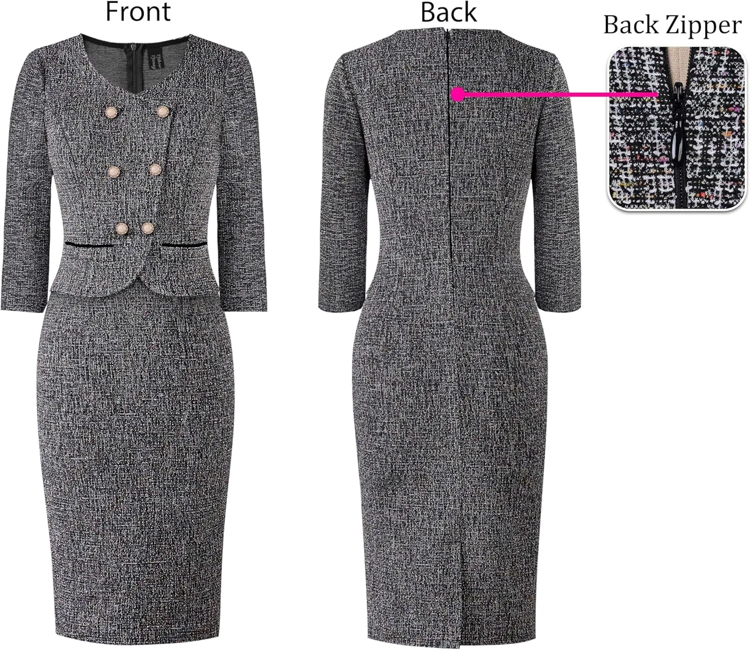 VFSHOW Womens 2024 Fall Work Business Dresses Double Breasted V Neck Office Slimming Peplum Pencil Sheath Dress